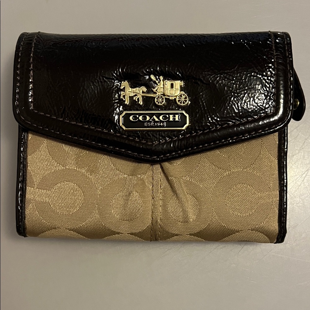 Coach Black and Tan Signature Wallet